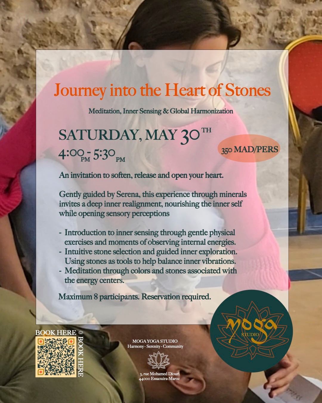 Journey into the Heart of Stones - Workshop affiche Serena Carniel Moga Yoga Studio Essaouira
